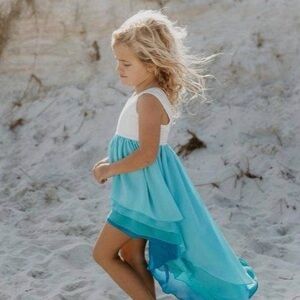 OOPSIE DAISY Hi-Lo Blue Sleeveless Tiered Dress Girls size 10 / 12